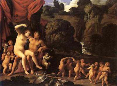 Carlo Saraceni Mars and Venus, with a Circle of Cupids and a Landscape France oil painting art